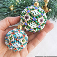 DIAMOND BALL Peyote Stitch Pattern - Beaded Christmas Ornament Instructions - Instant Pdf Download