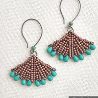 FAN EARRINGS - Beading Tutorial - Tubular herringbone stitch pattern - Seed bead earrings pattern - Instant pdf Download