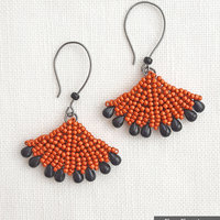 FAN EARRINGS - Beading Tutorial - Tubular herringbone stitch pattern - Seed bead earrings pattern - Instant pdf Download