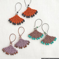 FAN EARRINGS - Beading Tutorial - Tubular herringbone stitch pattern - Seed bead earrings pattern - Instant pdf Download