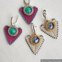 RIVOLI HEART EARRINGS - Beading Pattern - Peyote stitch bead pattern - Instant .pdf Download
