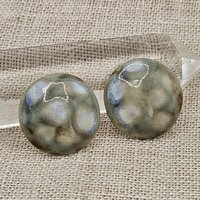 Round Artisan Ceramic Cabochons, Brownish Mint Opal Dots, one piece