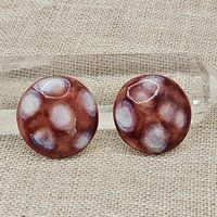 Round Artisan Ceramic Cabochons, Dark Old Rose Opal Dots, one piece
