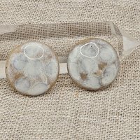 Round Artisan Ceramic Cabochons, Beige Opal White Dots, one piece