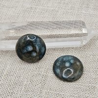 Round Artisan Ceramic Cabochons, Teal Travertine, one piece