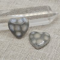 Heart Artisan Ceramic Cabochons, Gray Opal Dots, one piece