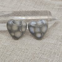 Heart Artisan Ceramic Cabochons, Gray Opal Dots, one piece