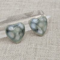 Heart Artisan Ceramic Cabochons, Grayish Mint Opal Dots, one piece