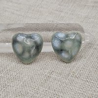 Heart Artisan Ceramic Cabochons, Grayish Mint Opal Dots, one piece