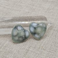 Heart Artisan Ceramic Cabochons, Grayish Mint Opal Dots, one piece