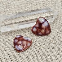 Heart Artisan Ceramic Cabochons, Old Rose Opal Dots, one piece