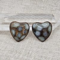 Heart Artisan Ceramic Cabochons, Brown Opal Dots, one piece