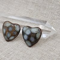 Heart Artisan Ceramic Cabochons, Brown Opal Dots, one piece
