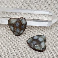 Heart Artisan Ceramic Cabochons, Brown Opal Dots, one piece