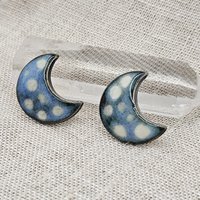 Moon Artisan Ceramic Cabochons, Starry Night, one piece
