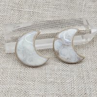Moon Artisan Ceramic Cabochons, Beige White, one piece