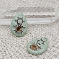 Honey Bee Drop Artisan Ceramic Cabochons, Mint Gray Brown, one piece