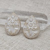 Honey Bee Drop Artisan Ceramic Cabochons, Beige White, one piece
