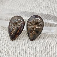 Dragonfly Drop Artisan Ceramic Cabochons, Brown Travertine, one piece