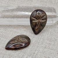 Dragonfly Drop Artisan Ceramic Cabochons, Brown Travertine, one piece