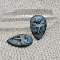Dragonfly Drop Artisan Ceramic Cabochons, Blue Travertine, one piece