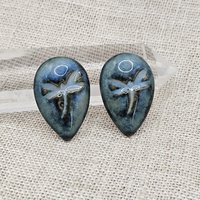 Dragonfly Drop Artisan Ceramic Cabochons, Blue Travertine, one piece