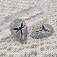 Dragonfly Drop Artisan Ceramic Cabochons, Blue Gray, one piece