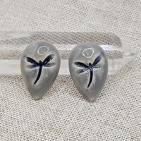Dragonfly Drop Artisan Ceramic Cabochons, Blue Gray, one piece