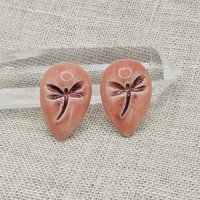 Dragonfly Drop Artisan Ceramic Cabochons, Pink/Old Rose, one piece