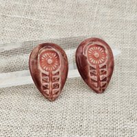 Flower Drop Artisan Ceramic Cabochons, Pink/Old Rose, one piece