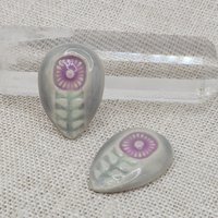 Flower Drop Artisan Ceramic Cabochons, Purple and Gray, one piece