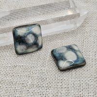 Square Artisan Ceramic Cabochons, 18x18mm, Travertine Turquoise, one piece