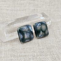 Square Artisan Ceramic Cabochons, 18x18mm, Deep Malachite Green with Blueish Clouds, one piece