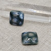 Square Artisan Ceramic Cabochons, 18x18mm, Deep Malachite Green with Blueish Clouds, one piece