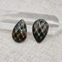Faceted Drop Artisan Ceramic Cabochons, 25x16mm, Woody Forest, one piece