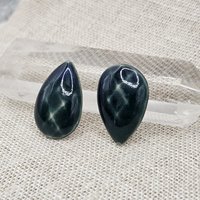 Faceted Drop Artisan Ceramic Cabochons, 25x16mm, Deep Green, one piece