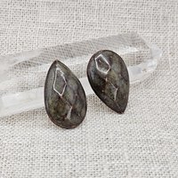 Faceted Drop Artisan Ceramic Cabochons, 25x16mm, Snake Jasper, one piece