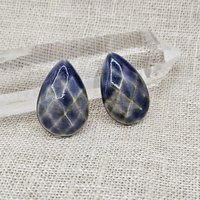 Faceted Drop Artisan Ceramic Cabochons, 25x16mm, Sapphire Chartreuse, one piece