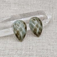 Faceted Drop Artisan Ceramic Cabochons, 25x16mm, Brownish Seafoam, one piece