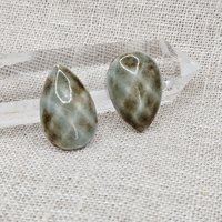 Faceted Drop Artisan Ceramic Cabochons, 25x16mm, Brownish Seafoam, one piece