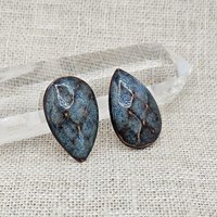 Faceted Drop Artisan Ceramic Cabochons, 25x16mm, Brownish Blue, one piece