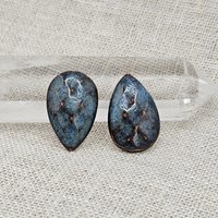 Faceted Drop Artisan Ceramic Cabochons, 25x16mm, Brownish Blue, one piece