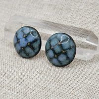 Round Faceted Artisan Ceramic Cabochons, Blue Green Travertine, one piece