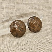 Round Faceted Artisan Ceramic Cabochons, Yellow Brown, one piece