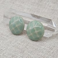 Round Faceted Artisan Ceramic Cabochons, Mint, one piece