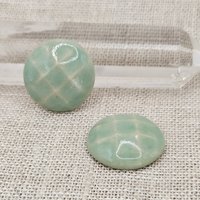 Round Faceted Artisan Ceramic Cabochons, Mint, one piece