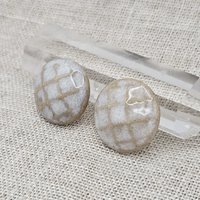 Round Faceted Artisan Ceramic Cabochons, Beige White, one piece