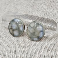 Round Artisan Ceramic Cabochons, Brownish Mint Opal Dots, one piece