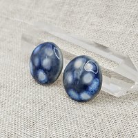 Round Artisan Ceramic Cabochons, Sapphire Opal Dots, one piece