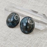 Round Artisan Ceramic Cabochons, Teal Travertine, one piece